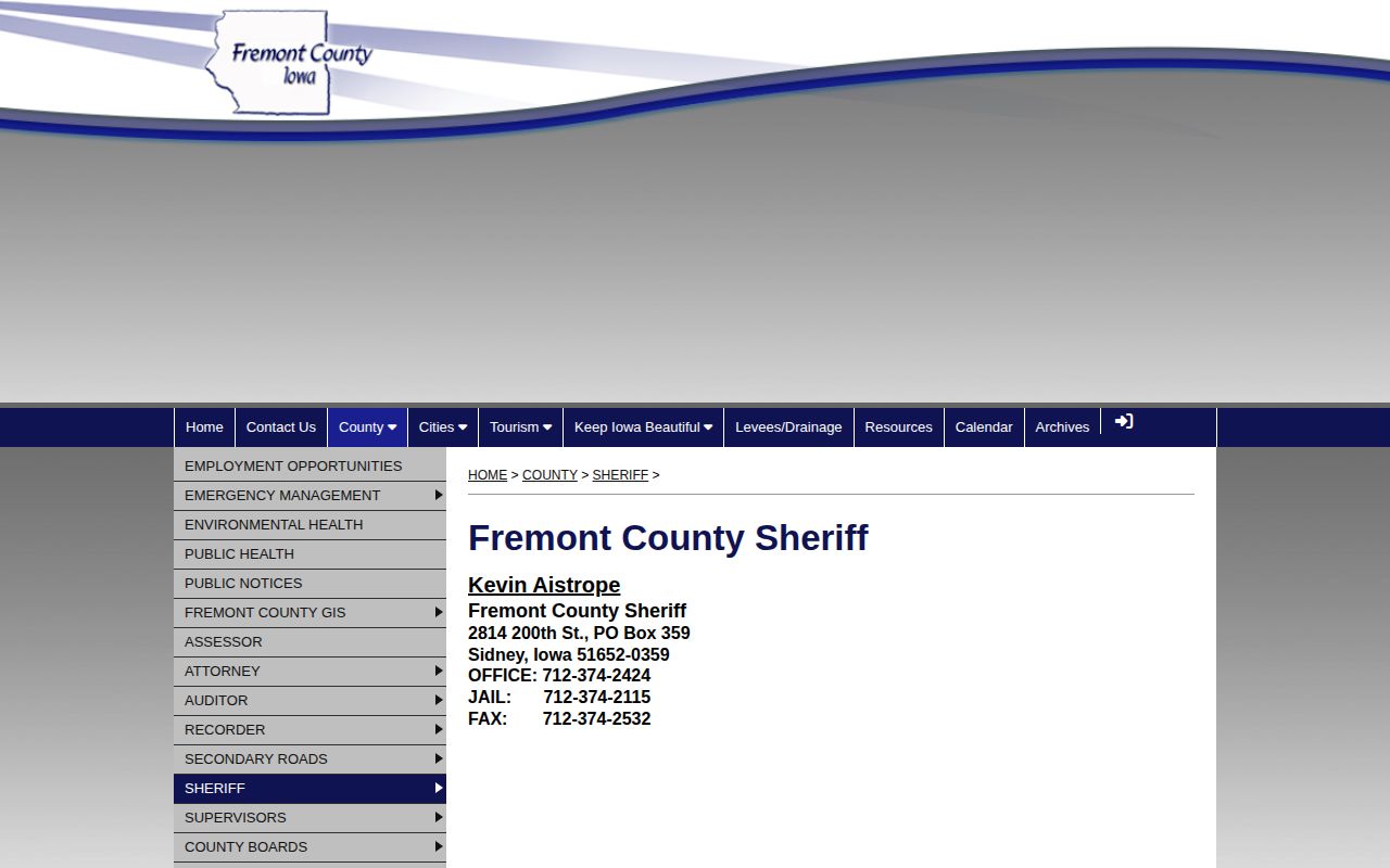 Fremont County Sheriff page with office and jail contacts