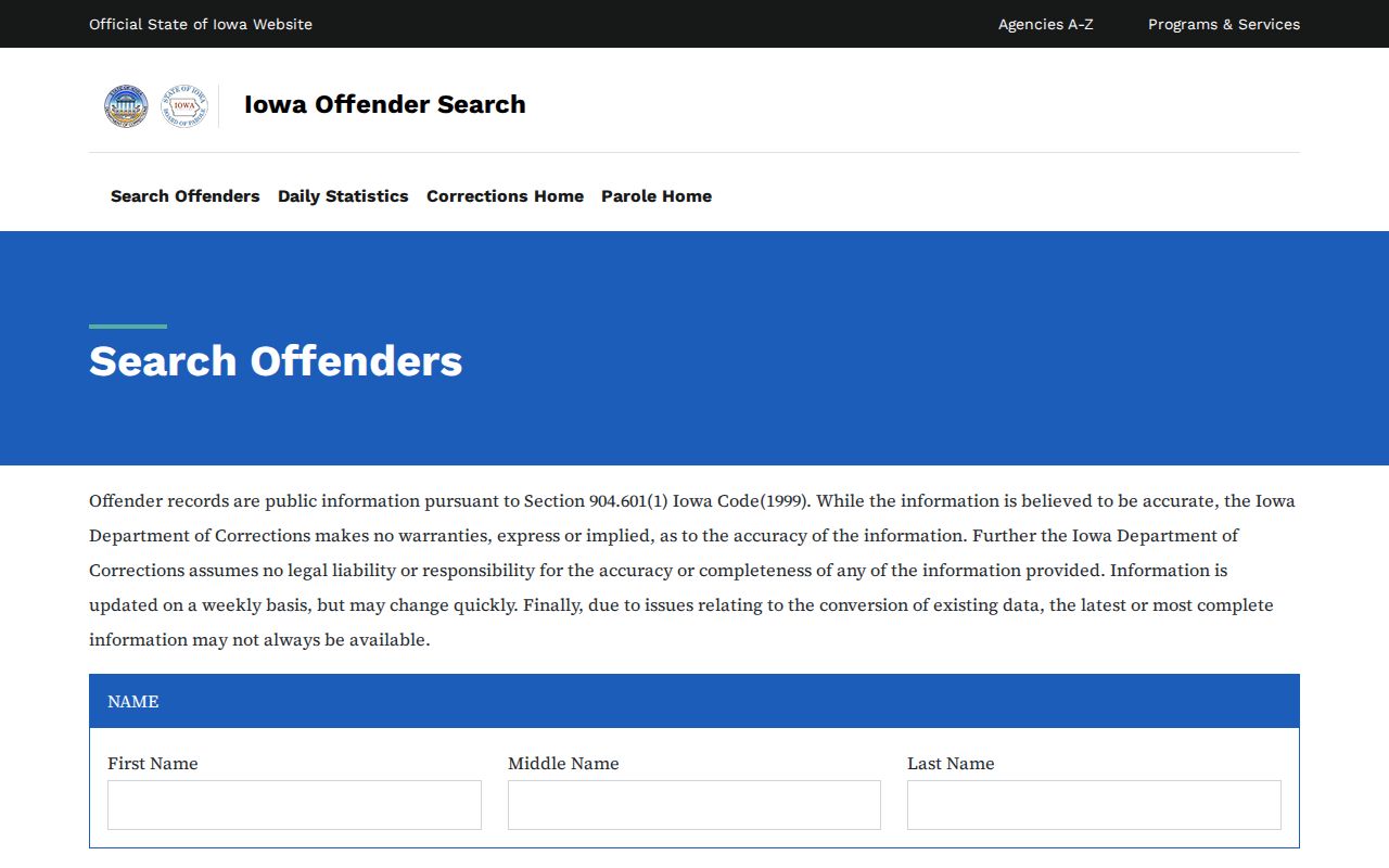 Iowa DOC offender search and update notice