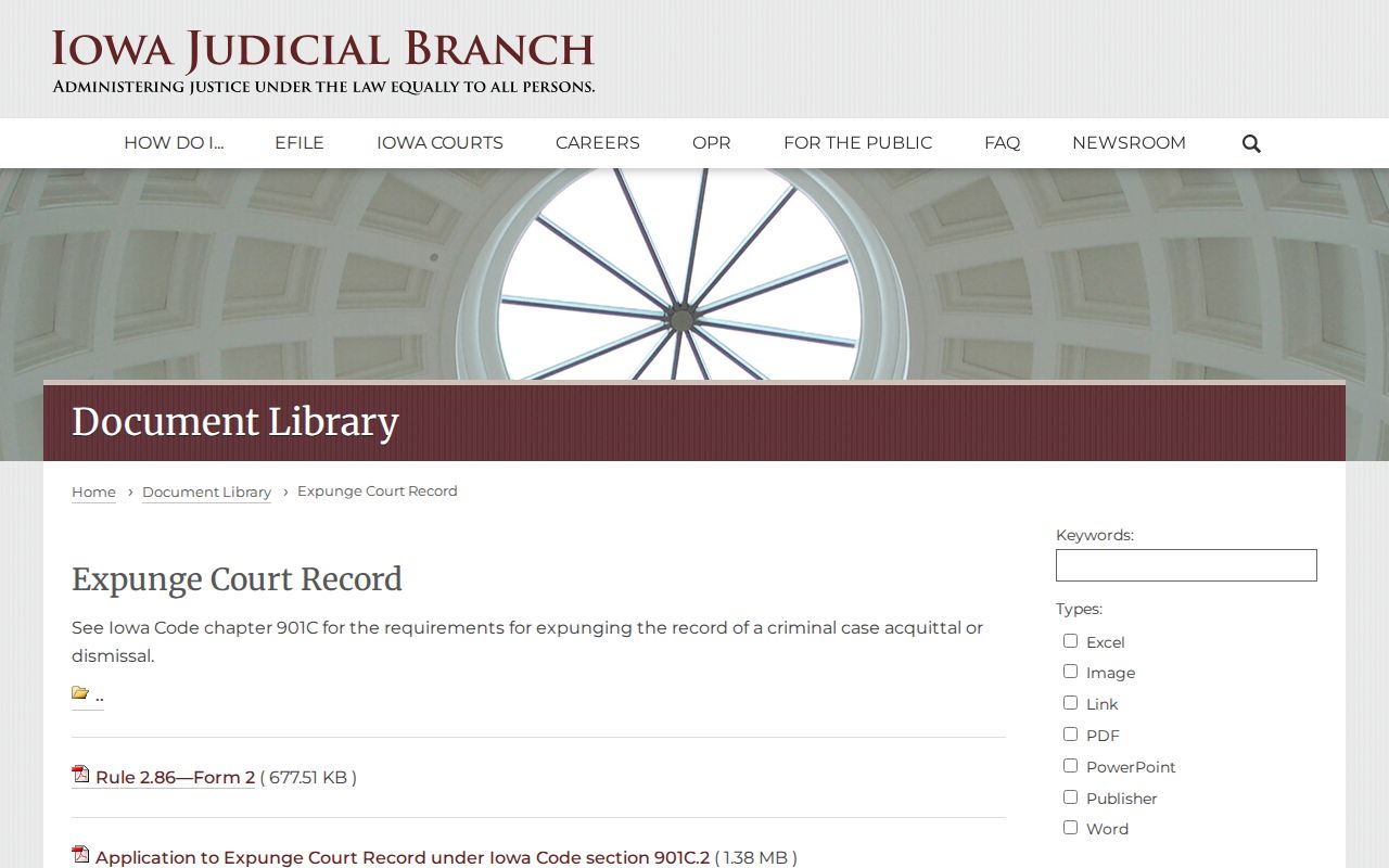 Iowa Courts expungement form categories